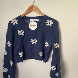 Nectar Navy Cropped Floral Sweater